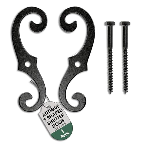 Renovators Supply Cast Iron Shutter Fasteners - Decorative S Style Shutter Dogs Hardware - Rust Resistant External Shutter Tieback with Mounting Screws - 6.5 Inches, Sold in Pairs (Pack of 1)
