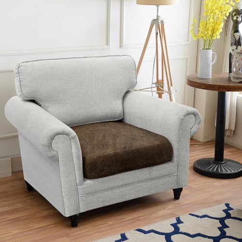 Couch Cushion Cover Leather-Look 1PC Stretch Chair Seat Slipcover for Living Room Individual Armchair Seat Cushion Cover, Pet-Friendly, Non-Slip, Easy Fit - Brown