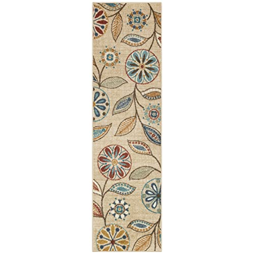 Maples Rugs Reggie Bohemian Floral Print Runner Rug, 2' x 7', Beige