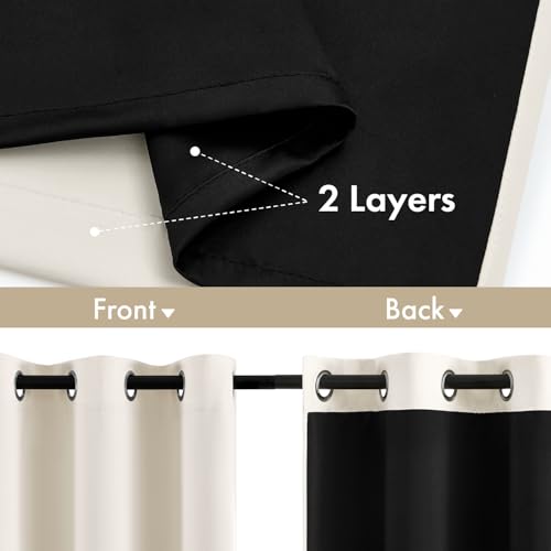 MIULEE Cream 100% Blackout Curtains for Bedroom 63 Inch Long, 2 Thick Layers Thermal Insulated Black Out Window Curtains with Black Liner, Noise Reducing Grommet Living Room Drapes 2 Panels Set Ivory