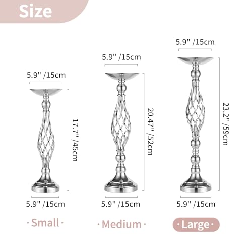 NUPTIO Silver Centerpiece Stand for Table, Twist Style, 22.8" Tall, 2 Pcs