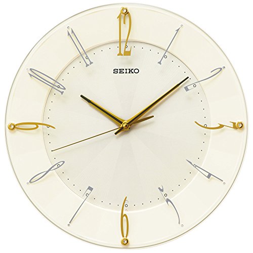 Seiko Clock KX214C Wall Clock, Radio, Analog, Cream, Glossy, Product Size: 12.8 x 12.8 x 1.8 inches (32.7 x 32.7 x 4.6 cm)