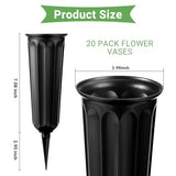 20 Pack Cemetery Vases with Spikes,Plastic Vases for Flowers,Grave Decorations for Cemetery,Grave Flower Holder,Memorial Floral Vase(Black)