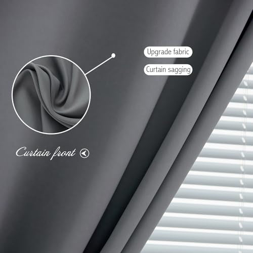 Magic Tape Stick On Curtains Window Shades Pull Down Blackout Window Cover Blackout Curtains for Bedroom No Drillng Self Adhesive Curtains No Rod, 35" W X 59" L, Grey, 1 Panel