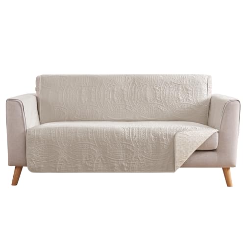 Beige Loveseat Covers for 2 Cushion Couch, Water-Repellent Quilted Covers for Sofa, Machine Washable Love Seat Couch Covers, Pet Friendly Loveseat Slipcovers (Loveseat 48", Beige Cream)