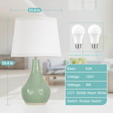 Seealle Modern Green Table Lamps Set of 2 - Bedside Lamps for Night Stands, 19.4" Bedroom Lamps for Living Room Sage Green Lamps with Rocker Switch
