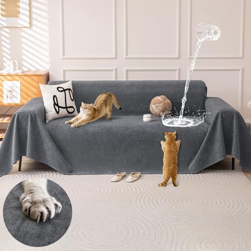 OstepDecor Waterproof Couch Cover for Pets, Couch Protector from Cat Claws, Anti Slip Washable Sofa Cover for Dogs, Furniture Protector for Sofas, Loveseats & Sectionals, 71"x118", Dark Grey