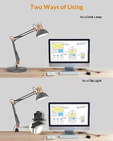 LEPOWER Metal Desk Lamp, Adjustable Goose Neck Architect Table Lamp with On/Off Switch, Swing Arm Desk Lamp with Clamp, Eye-Caring Reading Lamp for Bedroom, Study Room &Office (Sandy Black)