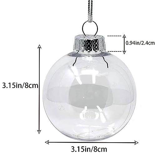 10-Pack Clear Plastic Ornaments, 80mm Clear Plastic Refillable Decorative Ball, 3.15 inch Christmas Fillable Balls for DIY Crafts, Christmas Tree Decoration, Wedding Party, Christmas House Decoration