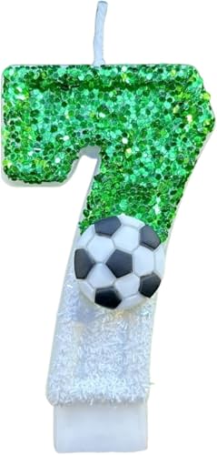 Birthday Number Candles White Soccer Number 7 Birthday Candles for Cake, Fun Glitter Birthday Candles Cake Cupcake Topper for Kids Adults Party Anniversary Supplies