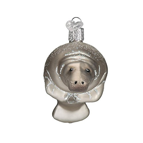 Old World Christmas Manatee Glass Blown Ornament for Christmas Tree, Handcrafted Holiday Decoration, Sea Collection