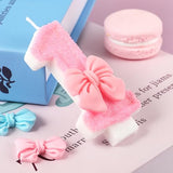 AKURIEEY Pink 1st Birthday Candle Bow Numbers 1 Candle Cake Topper Cupcake Decorations Party Decor for Girls and Women Anniversary Celebrations Supplies