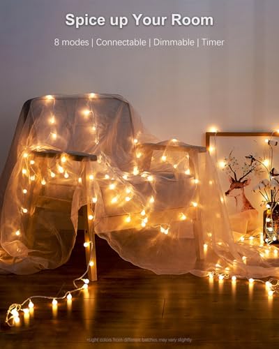 Globe String Lights, 59 Ft 100 LED Christmas Lights with Remote Timer, Connectable Plug in Twinkle Lights for Bedroom Wedding Classroom Indoor Outdoor Decor, Warm White