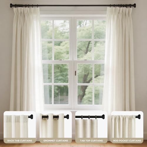 Joydeco Black Curtain Rod Adjustable 32-88 Inches, 1" Diameter Heavy Duty Curtain Rods for Windows, Decorative Splicing Drapery Rods with Resin Finials for Living Room Bedroom Kitchen