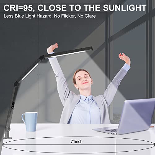 LED Desk Lamp with Clamp, Architect Desk Lamp with Dual Light and Adjustable Swing Arm, Clip-on Eye-Care 4 CCT Modes & 5 Brightness Levels Table Light Modern Computer Lighting for Home Office