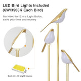 Gold Floor Lamps for Living Room, Modern Floor Lamp with Shelves, Mid Century Standing Lamp with 3 Adjustable LED Bird Lights, Corner Tall Lamp with Table, Brass Stand up Lamp for Bedroom Kids Room