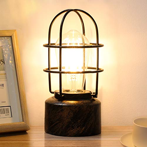 𝗦𝗺𝗮𝗹𝗹 𝗧𝗼𝘂𝗰𝗵 𝗧𝗮𝗯𝗹𝗲 𝗟𝗮𝗺𝗽 for Small Spaces - 3 Way Dimmable Industrial Bedside Lamp - Steampunk Antique Nightstand Desk for Bedroom, Living Room (Bulb Included)