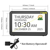 Clock with Day and Date for Elderly, 7" Large Display Digital Calendar Day Clock with 20 Custom Alarms and Medicine Reminders, Dimmable Dementia Alzheimers Clocks for Seniors, Black (Ac Powered)