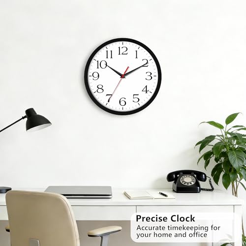 DAXSMY 8 Inch Wall Clock - Battery Operated, Silent Non-Ticking Analog Sweep Movement - Easy to Read Numbers for Home, Office, Kitchen, Classroom (Black)