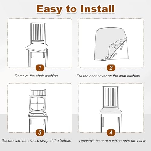 uxcell 2Pcs PU Leather Covers for Dining Room Chairs, Soft Waterproof Dining Seat Covers Removable Stretch Chair Cushion Slipcovers with Elastic Band for Home, Kitchen(45-56cm, L, White)