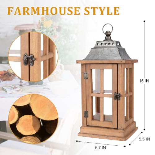 Bdor 15 Inch Outdoor Decorative Lanterns, Set of 2 Wooden Candle Lanterns