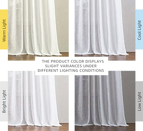 NICETOWN White Linen Sheer Curtains and Drapes 84 inches Long, Rod Pocket & Back Tab semitransparent with Light Through Vertical Window Treatments for Sliding Glass Door & Living Room, 52"W, Set of 2