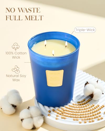 M&SENSE Peaceful Patchouli Soy Candle, 35oz 3-Wick, Yoga Scented Candles