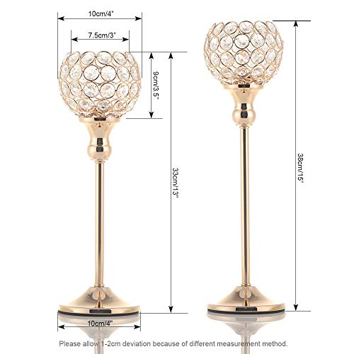 Gold Crystal Candle Holders Set of 2,Oversized Crystal Globe