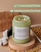 M&SENSE Eucalyptus & Mint Scented Jar Candle, Large 19.4oz Natural Soy Wax, 110-Hour Long Lasting Non-Toxic Clean Burning, Fresh Smelling Home Aromatherapy for Spa Stress Relief, Gifts for Men Women