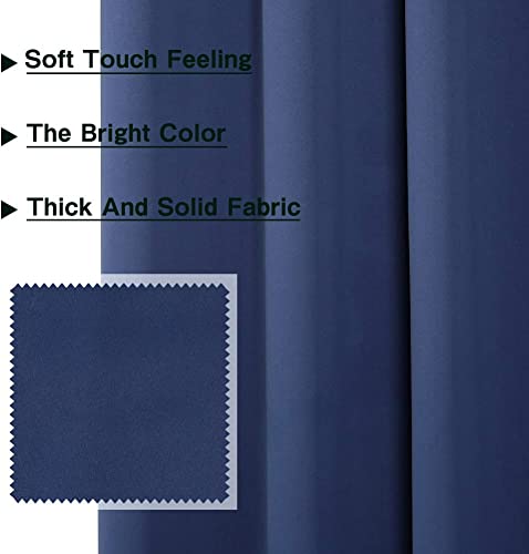 MYSKY HOME Navy Blue Curtains 84 Inches Long Blackout Curtains for Living Room Bedroom Blue Curtain Grommet Window Drapes Privacy Protect Room Darkening Single Panel Curtain, 52 x 84 Inch
