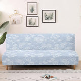 Armless Sofa Cover Stay in Place Futon Cover with Elastic Bottom Stain-Resistant Non-Slip Sofa Bed Slipcover Spandex Elastic Furniture Protector, Light Blue Floral Pattern