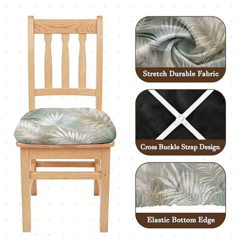 BVBOX Seat Covers Set of 4 for Dining Room Chairs Stretch Light Luxury French Style Dining Chair Covers Washable Removable Cushion Slipcovers Seat Protector (Soft Palm Feather, Set of 4)