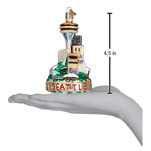 Old World Christmas Seattle Skyline Glass Blown Ornament for Christmas Tree, Handcrafted Holiday Decoration, Landmark Collection