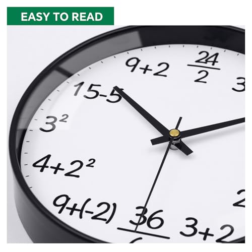 VIKMARI Glass Wall Clock 12 Inch Math Teaching Style Clock White Battery Operated Quartz Silent Non Ticking Wall Clocks for Classroom Bedroom Study Room