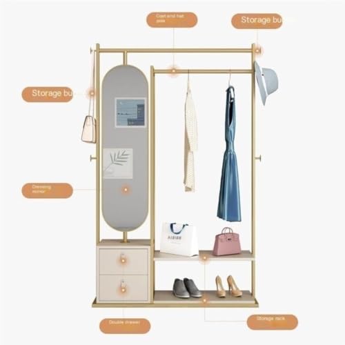 Full-Length Mirror Multifunctional Floor-Standing Coat Rack Fitting Mirror Combination Living Room Bedroom Dressing Mirror with Lockers Full Length Floor Mirror (Gold 115cm)