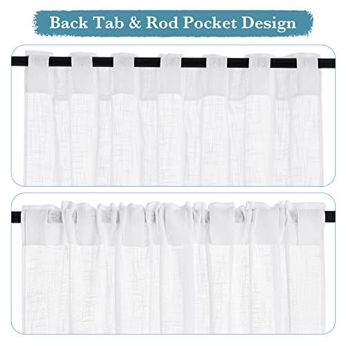 RYB HOME White Sheer Curtains Linen Texture Window Panels, Semi Sheer Light Filetring Rod Pocket & Back Tab Drapes for Bedroom, 52 x 84 inches, Pack of 2