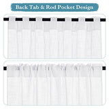 RYB HOME White Sheer Curtains Linen Texture Window Panels, Semi Sheer Light Filetring Rod Pocket & Back Tab Drapes for Bedroom, 52 x 84 inches, Pack of 2