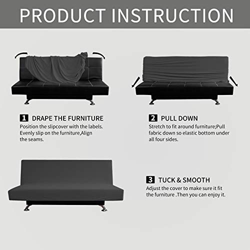 Easy-Going Stretch Futon Slipcover Armless Futon Bed Cover Furniture Protector Without Armrests with Elastic Bottom for Kids, Soft Jacquard Fabric Small Checks (Large, Dark Gray)