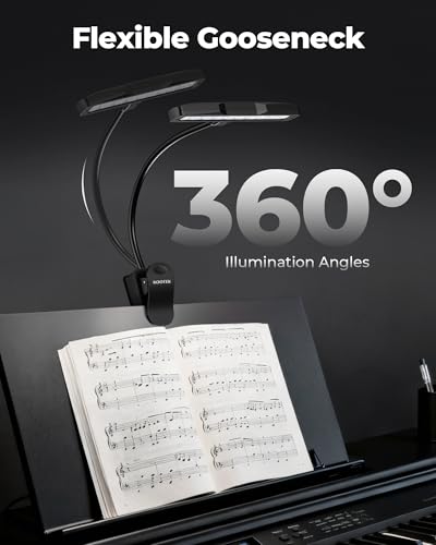 Kootek Music Stand Light, Eye Caring Clip-on Piano Lamp, 360° Flexible Gooseneck Adjustable Brightness USB Rechargeable for Sheet, Book Reading, Orchestra, Podium, Easel