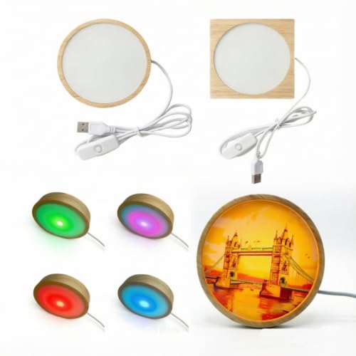 Limitronix 10 Pack Sublimate Blanks Wood Night Light 7 Colors LED Light Temperated Glass Photo Frame with Sublimation Pet Sheet for DIY Heat Transfer Print (Square)