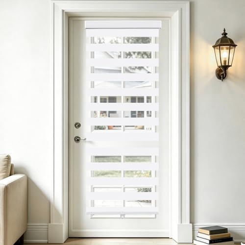 SEEYE Cordless Zebra Blinds for Window, French Door Blinds Free-Stop Roller Window Shades with Valance 24" W x 90" H, Light Filtering Window Treatment Sheer Blinds & Shades Easy to Install, White