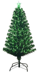 4FT Pre-lit Fiber Optic Christmas Tree with Lighted Star, PVC & Iron Construction, Green Artificial Christmas Tree with 141 Branch, Indoor Christmas Decorations, Holiday Home Xmas Decoration