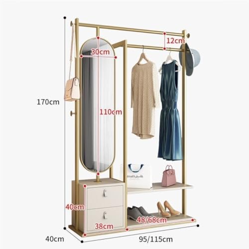 Full-Length Mirror Multifunctional Floor-Standing Coat Rack Fitting Mirror Combination Living Room Bedroom Dressing Mirror with Lockers Full Length Floor Mirror (Gold 115cm)
