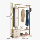 Full-Length Mirror Multifunctional Floor-Standing Coat Rack Fitting Mirror Combination Living Room Bedroom Dressing Mirror with Lockers Full Length Floor Mirror (Gold 115cm)