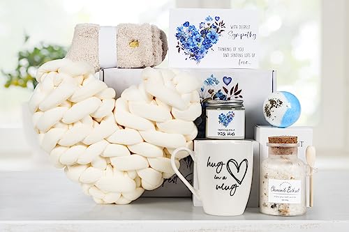 PuGez Sympathy Gift Baskets, Condolences Gifts for Bereavement Grief - Sorry for Your Loss of Loved One/Mom/Dad/Husband, Thinking of You Box, Grieving Care Package for Women Men Friends(Ivory Pillow)