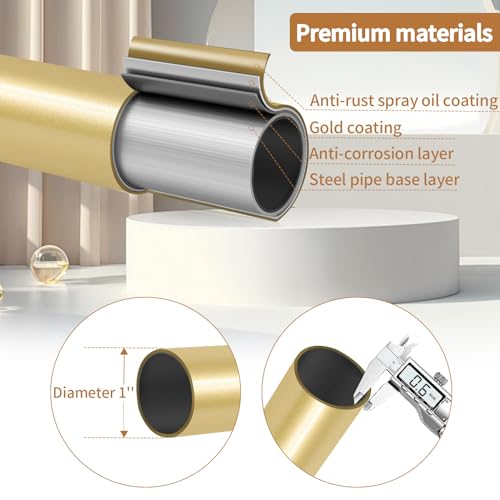 ZYRW Gold Curtain Rod, Room Darkening Rods for Windows 28 to 48 Inches(2.3-4Ft), Wrap Around Curtain Rods, Heavy Duty Blackout Drapery, Modern Decorative Window Treatment Rod, Gold