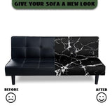 Black Marble Futon Covers Slipcover Full Size Furniture Protector Indoor Armless Sofa Slipcover with Elastic Bottom Soft Home Decor Pet Protection
