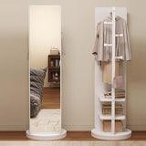 Full Length Mirror with Coat Rack - 360° Rotating Solid Wood Freestanding Floor Mirror with Hooks for Bedroom & Living Room - Space-Saving Stylish Storage Solution