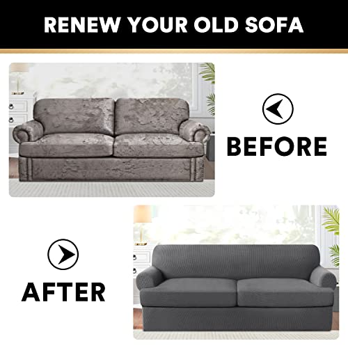PrinceDeco 3 Pieces Loveseat Slipcover Bundle T Cushion Seat Couch Covers, Grey