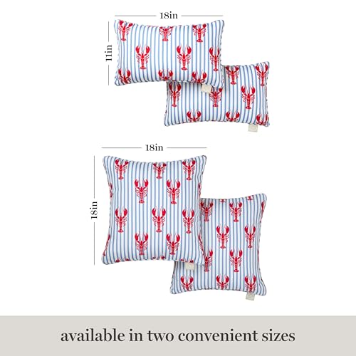 Martha Stewart Americana Stripe Lobster Indoor Outdoor Decorative Pillow 2-Pack Set, UV Fade Resistant, Water Repellent, Printed Coastal Design, Red/Blue, 11"x18"